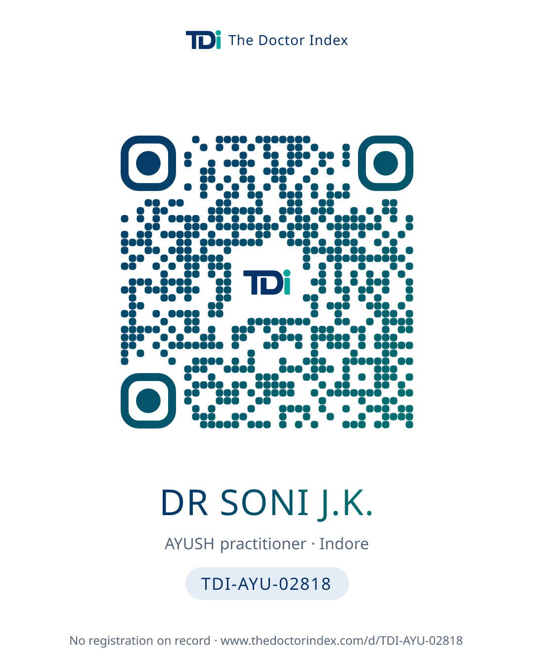 QR card for Dr Soni J.K., TDI-AYU-02818
