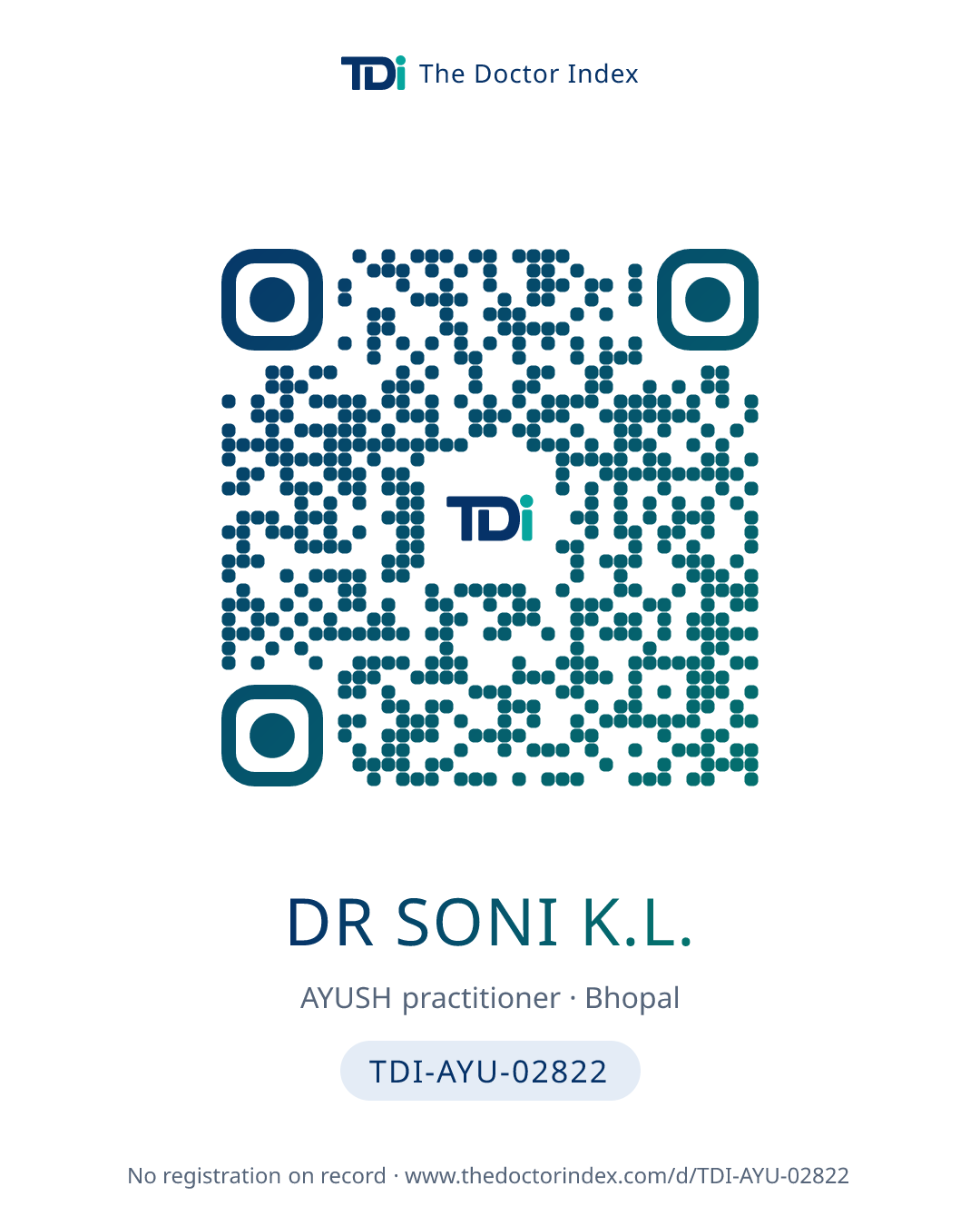 QR card for Dr Soni K.L., TDI-AYU-02822