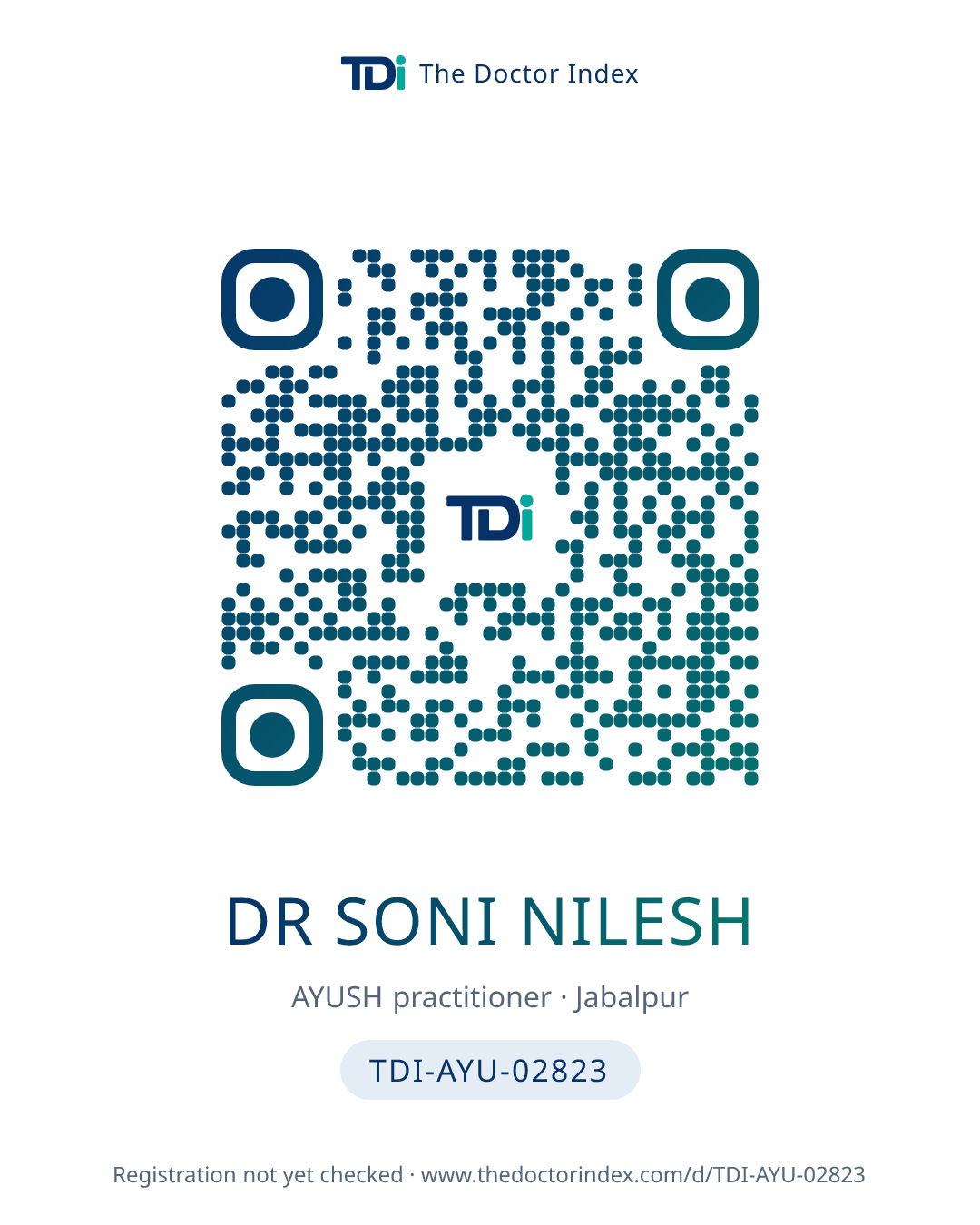 QR card for Dr Soni Nilesh, TDI-AYU-02823