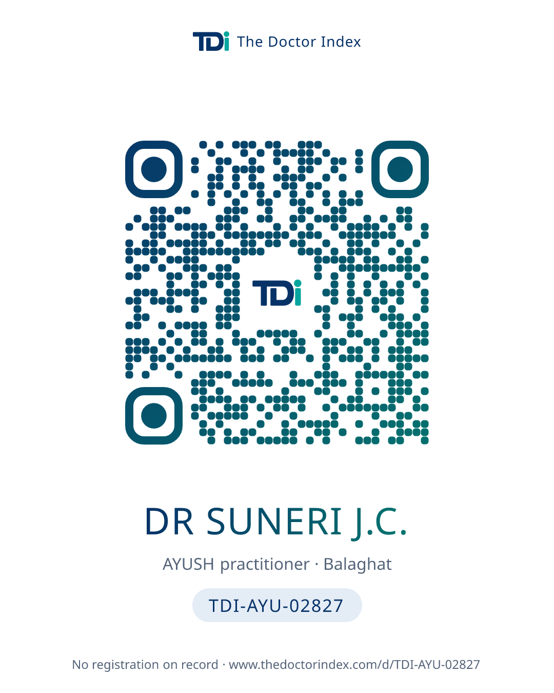 QR card for Dr Suneri J.C., TDI-AYU-02827