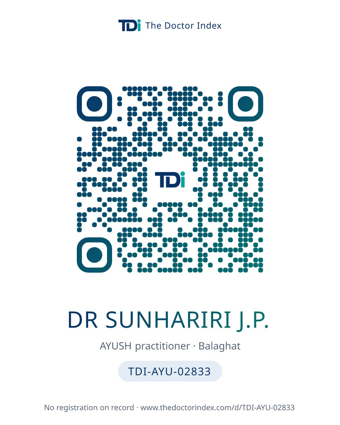 QR card for Dr Sunhariri J.P., TDI-AYU-02833