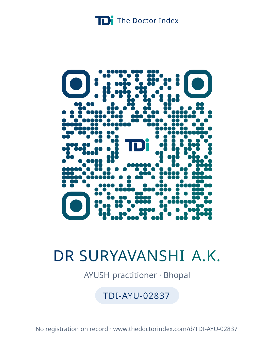 QR card for Dr Suryavanshi A.K., TDI-AYU-02837