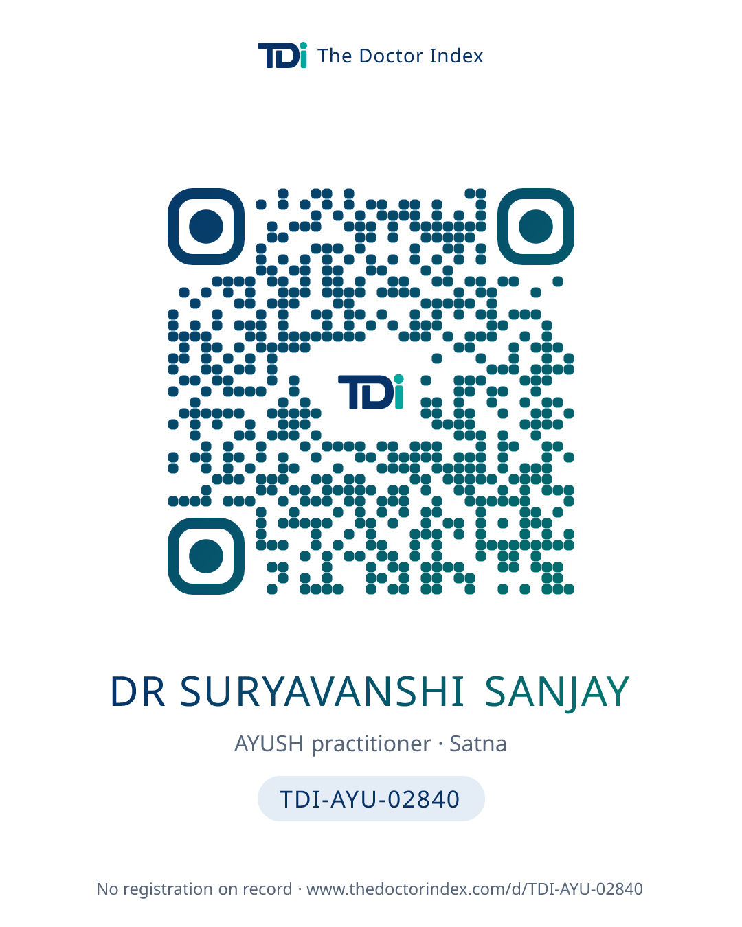 QR card for Dr Suryavanshi Sanjay, TDI-AYU-02840
