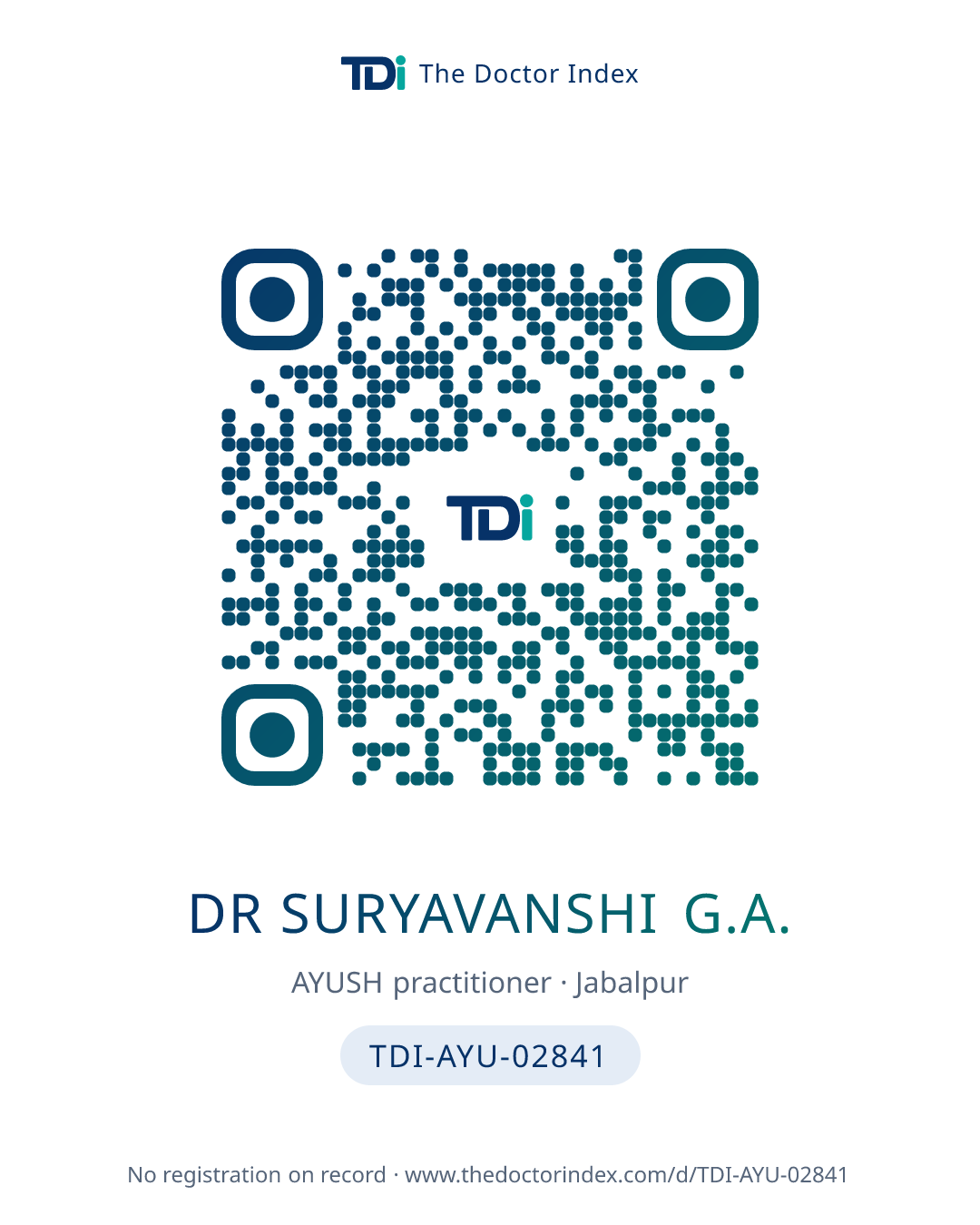 QR card for Dr Suryavanshi G.A., TDI-AYU-02841