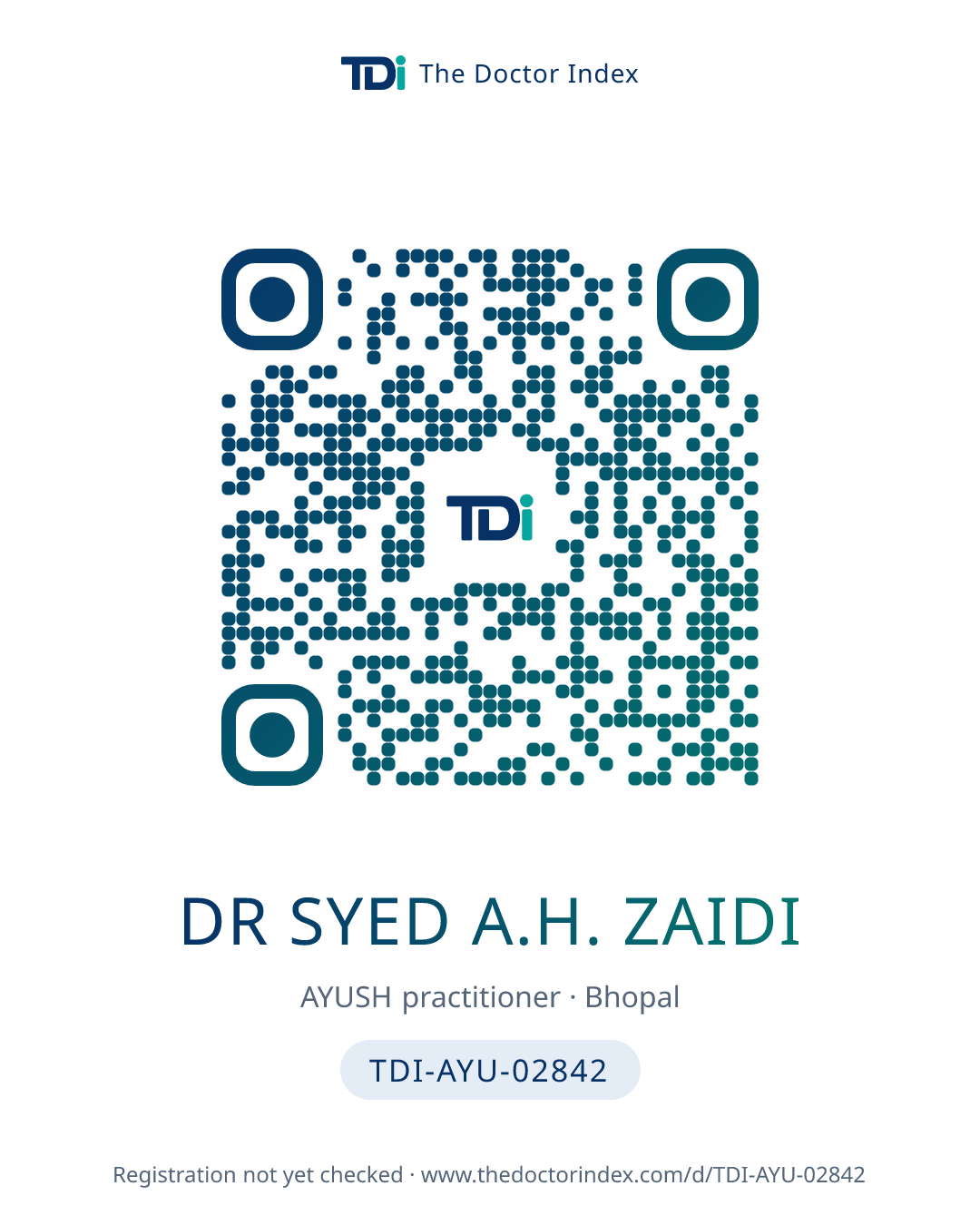 QR card for Dr Syed A.H. Zaidi, TDI-AYU-02842