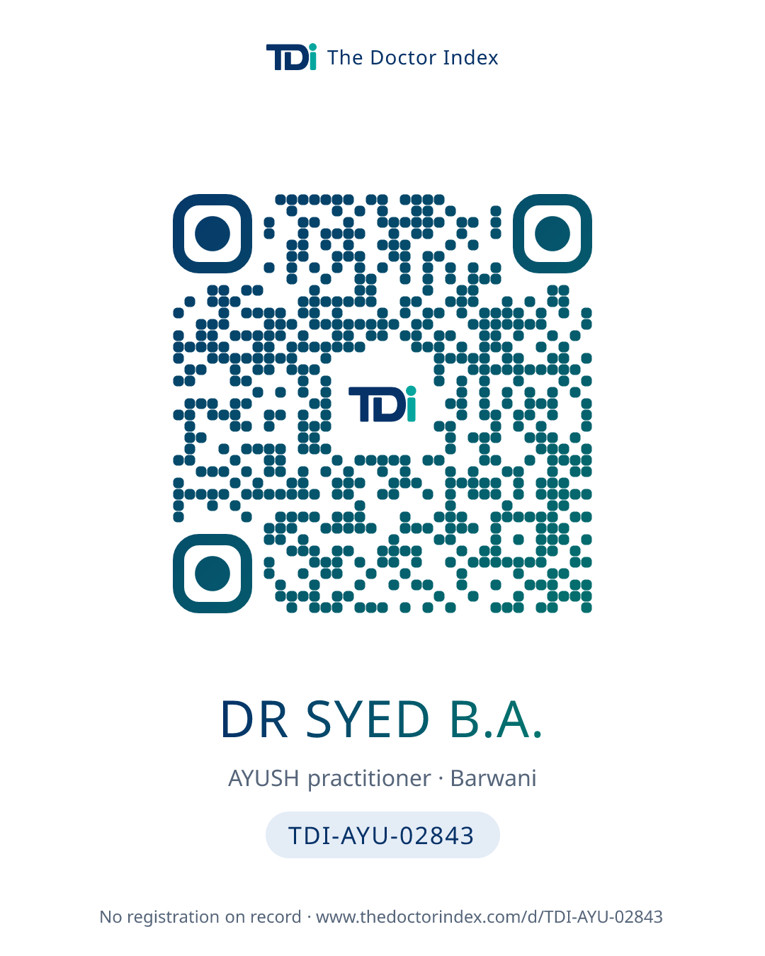QR card for Dr Syed B.A., TDI-AYU-02843
