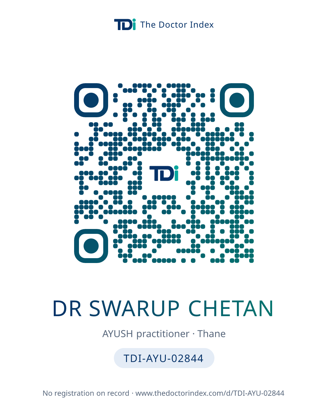 QR card for Dr Swarup Chetan, TDI-AYU-02844