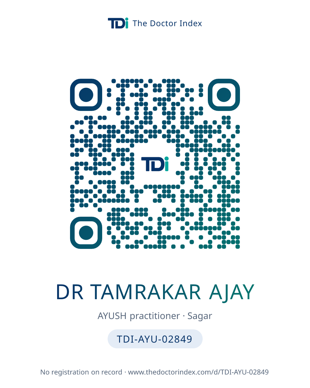 QR card for Dr Tamrakar Ajay, TDI-AYU-02849