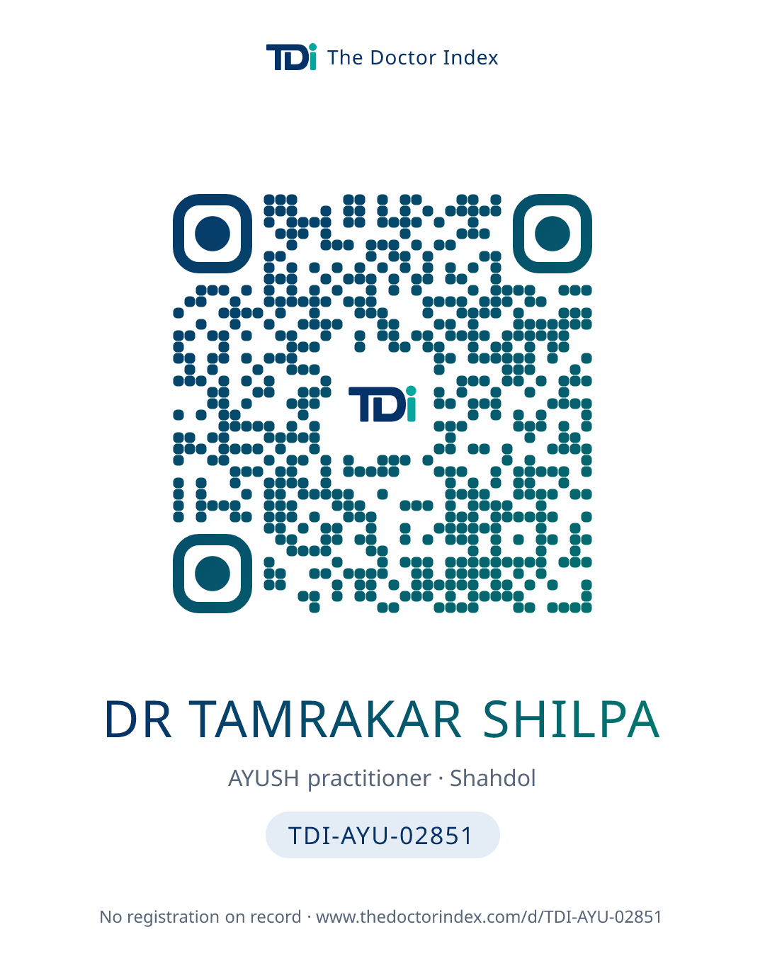 QR card for Dr Tamrakar Shilpa, TDI-AYU-02851