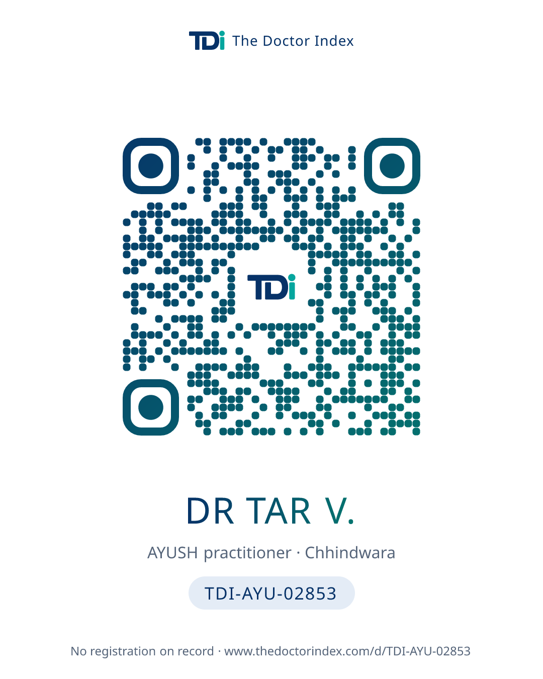 QR card for Dr Tar V., TDI-AYU-02853