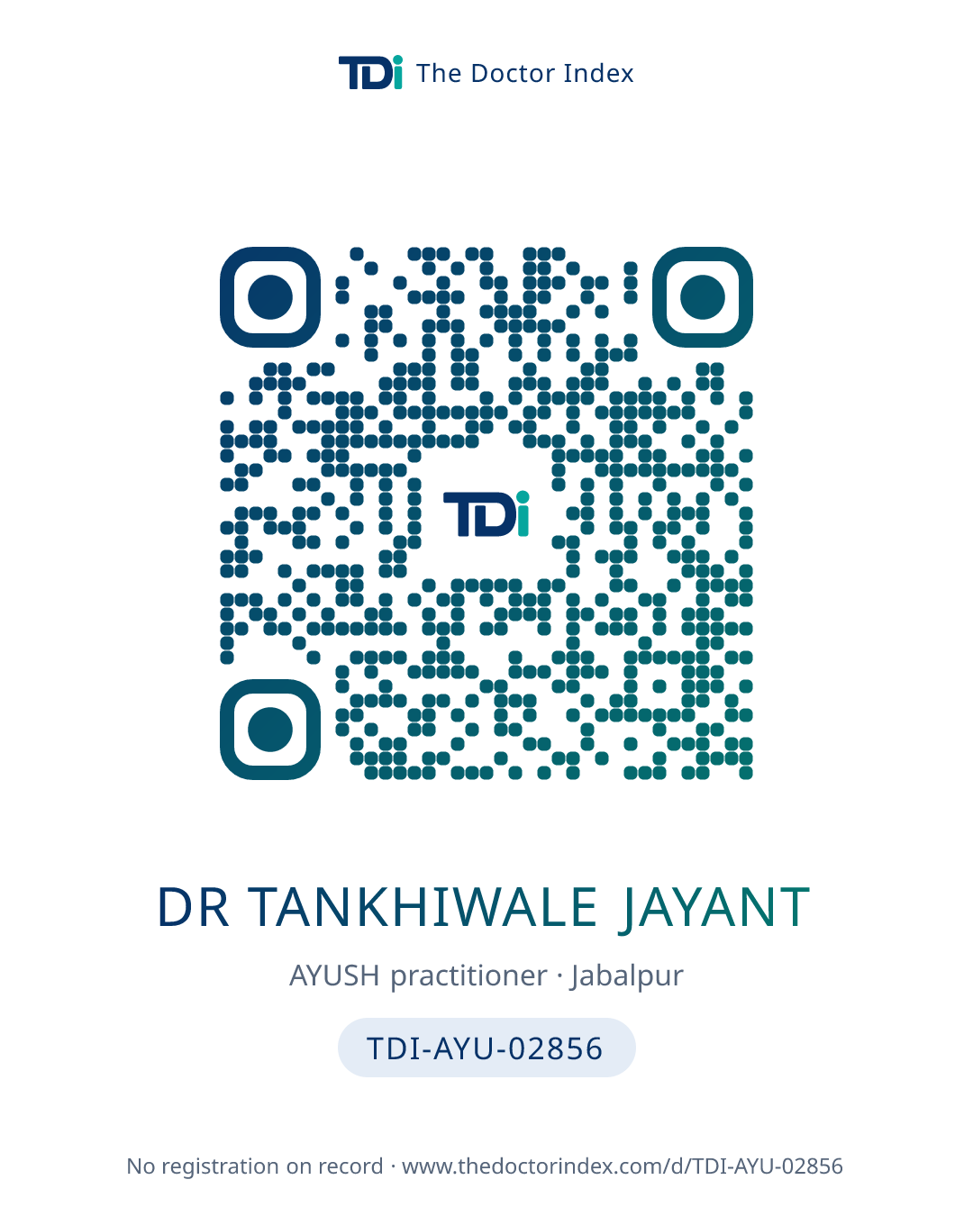 QR card for Dr Tankhiwale Jayant, TDI-AYU-02856