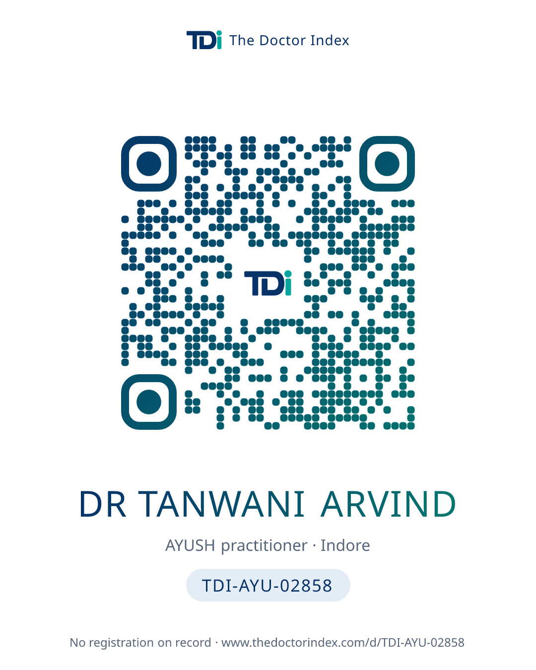 QR card for Dr Tanwani Arvind, TDI-AYU-02858