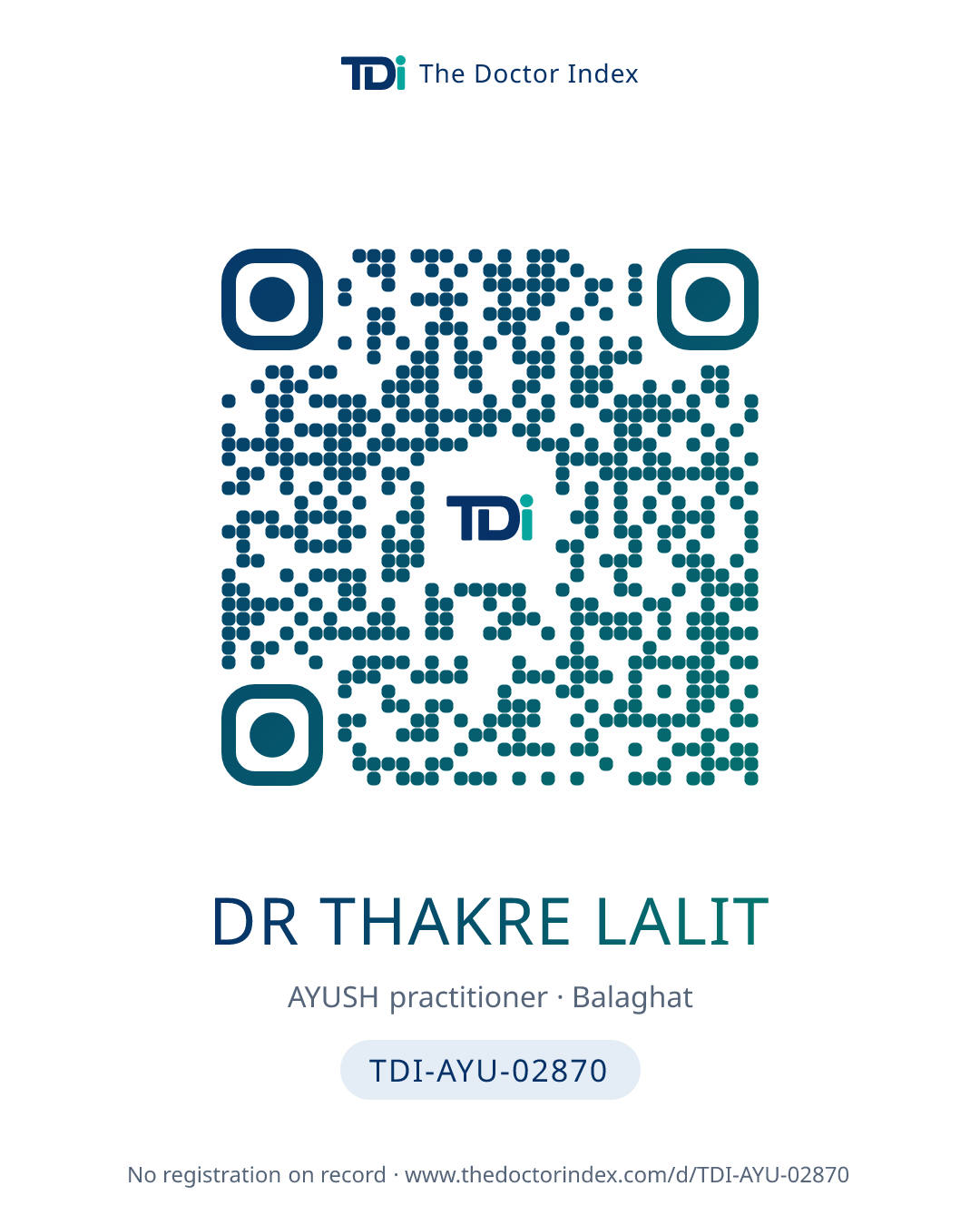 QR card for Dr Thakre Lalit, TDI-AYU-02870