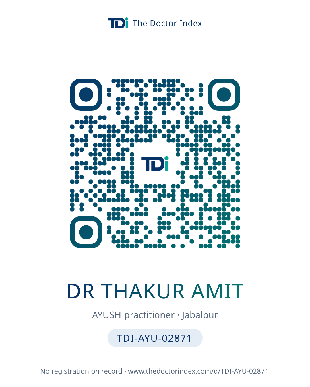 QR card for Dr Thakur Amit, TDI-AYU-02871