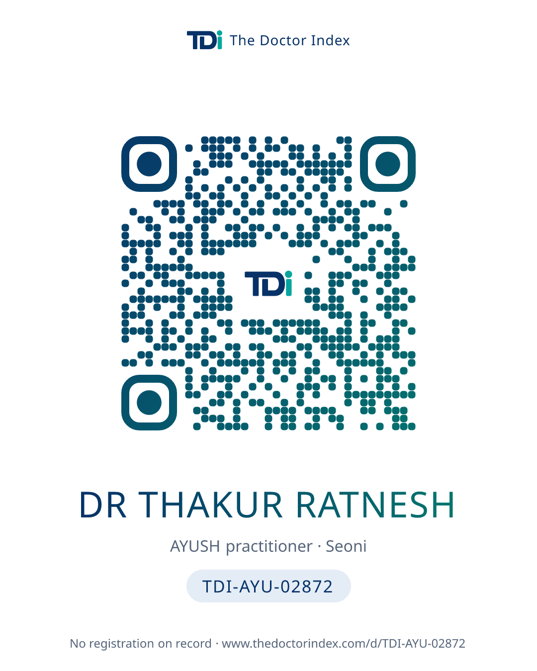 QR card for Dr Thakur Ratnesh, TDI-AYU-02872