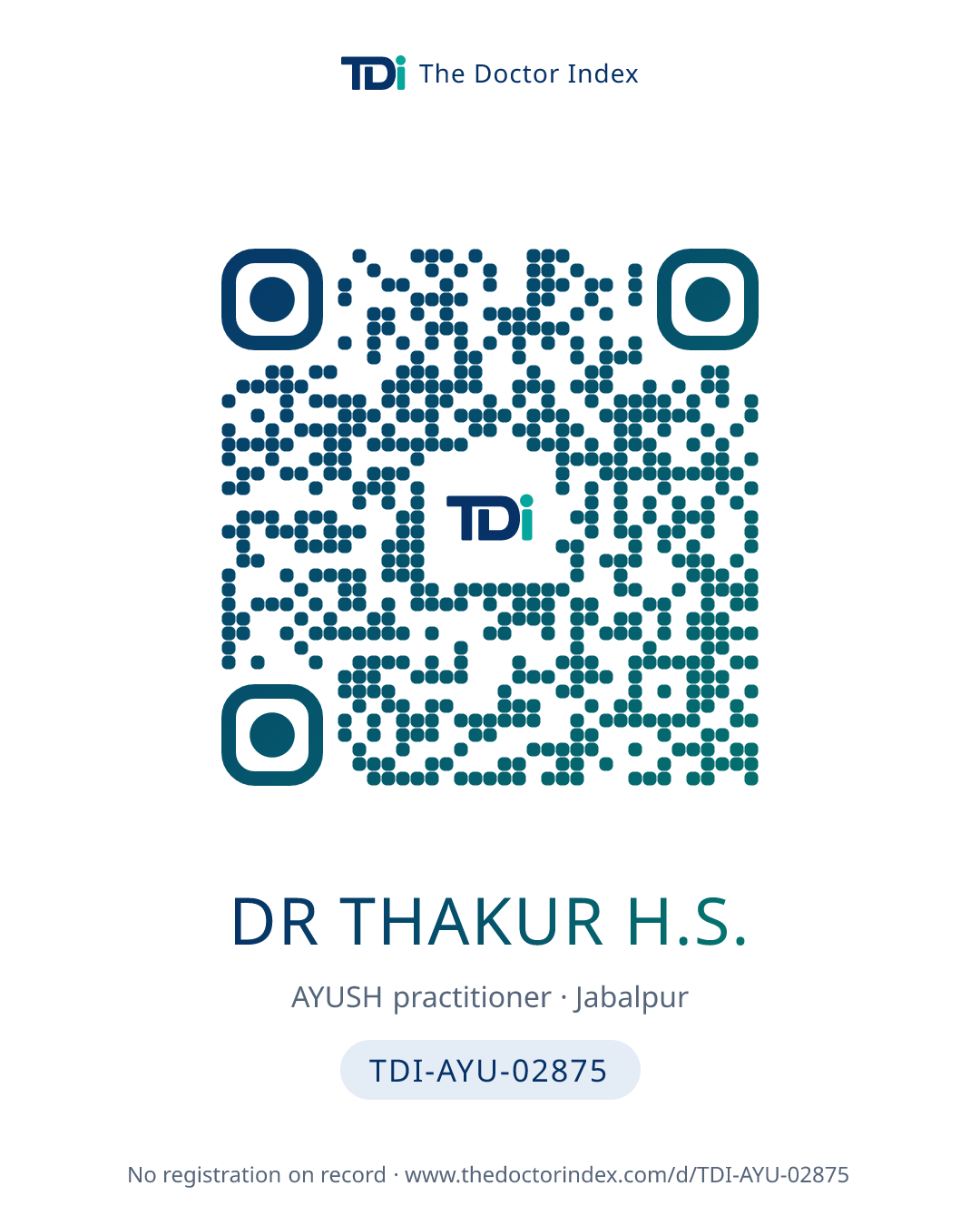 QR card for Dr Thakur H.S., TDI-AYU-02875