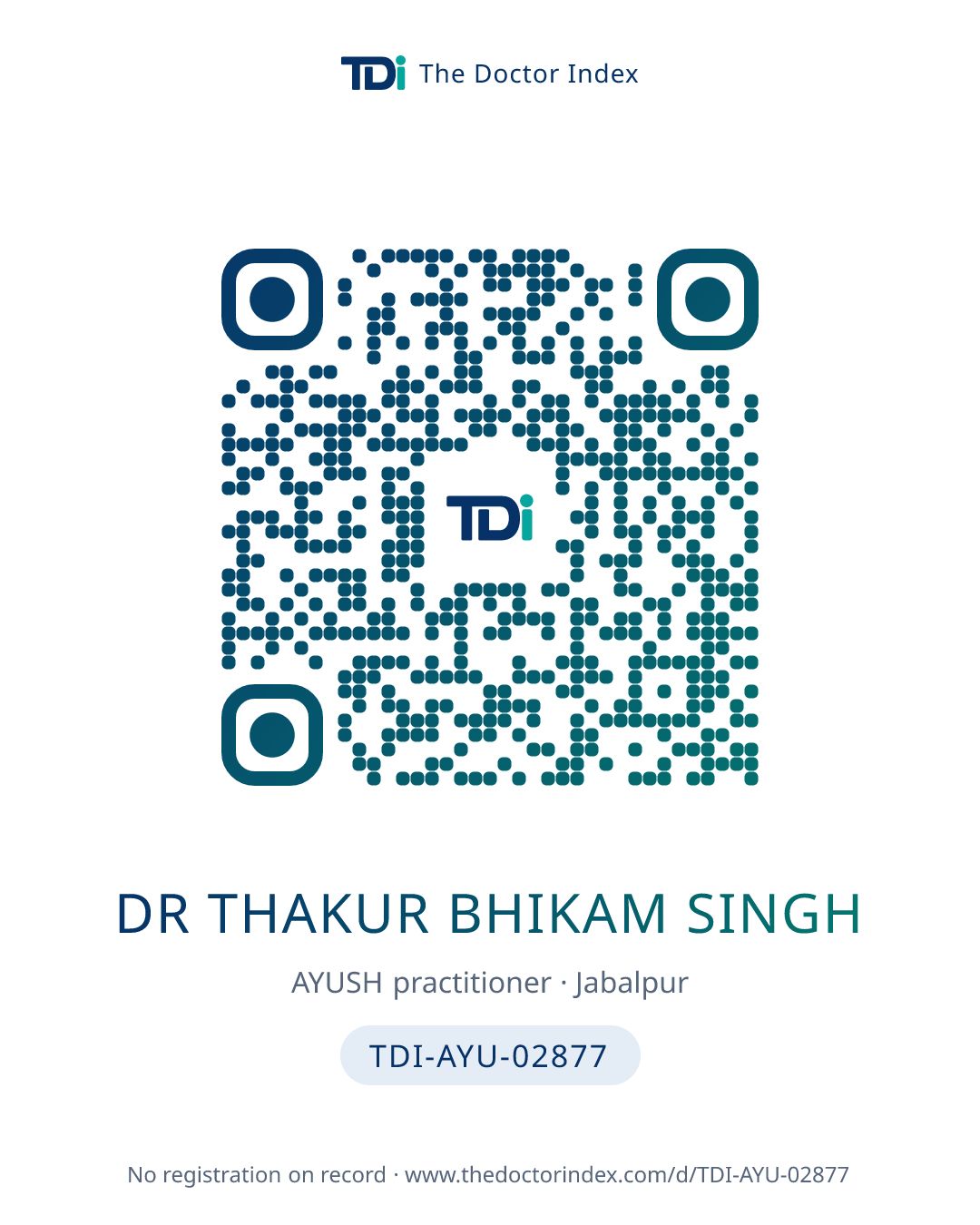 QR card for Dr Thakur Bhikam Singh, TDI-AYU-02877