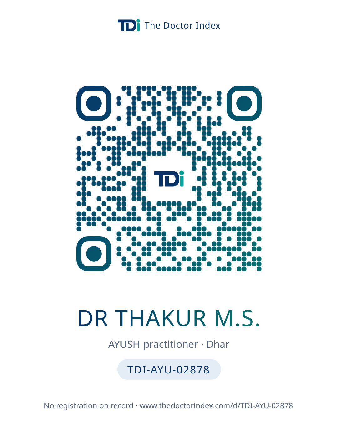 QR card for Dr Thakur M.S., TDI-AYU-02878