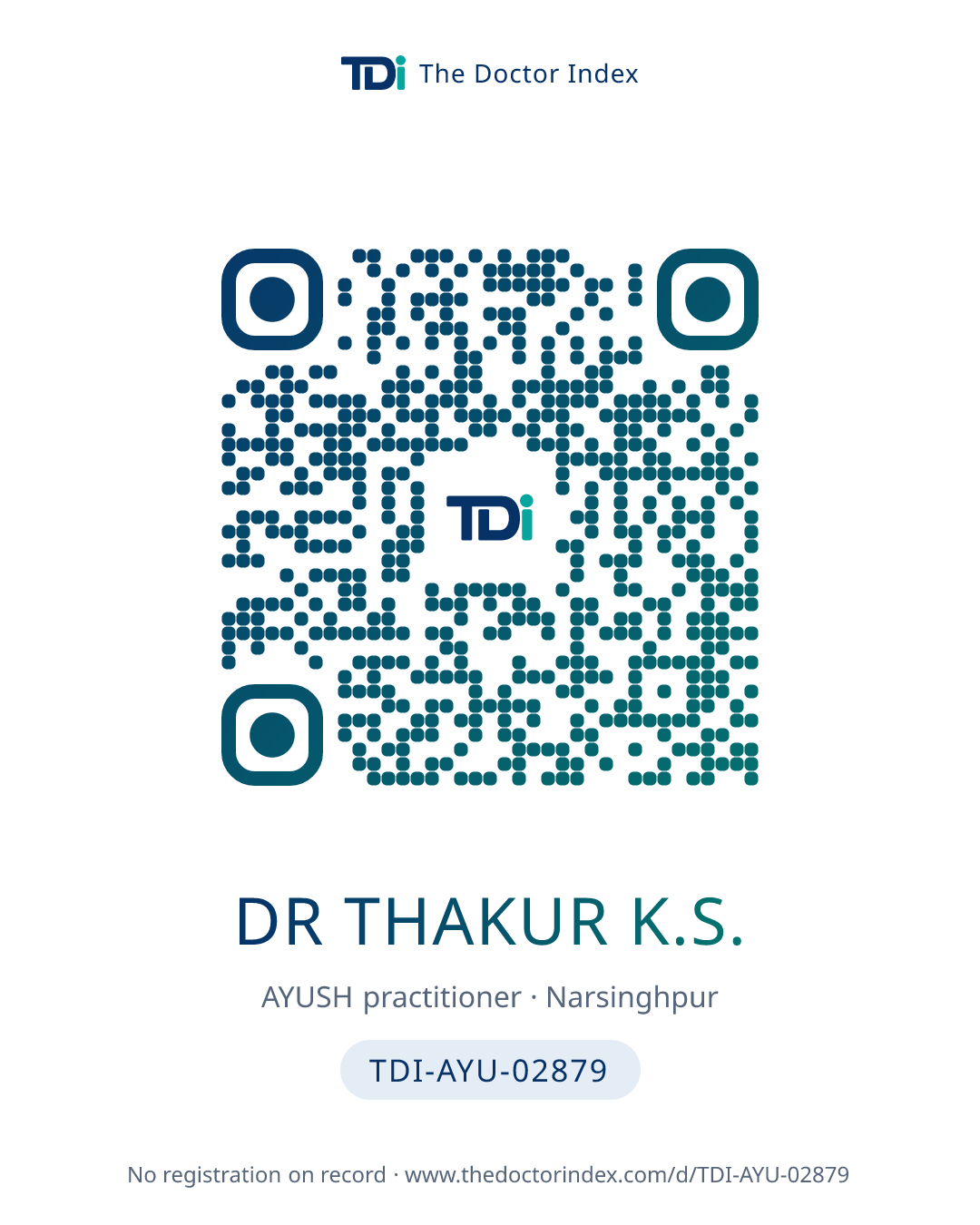 QR card for Dr Thakur K.S., TDI-AYU-02879