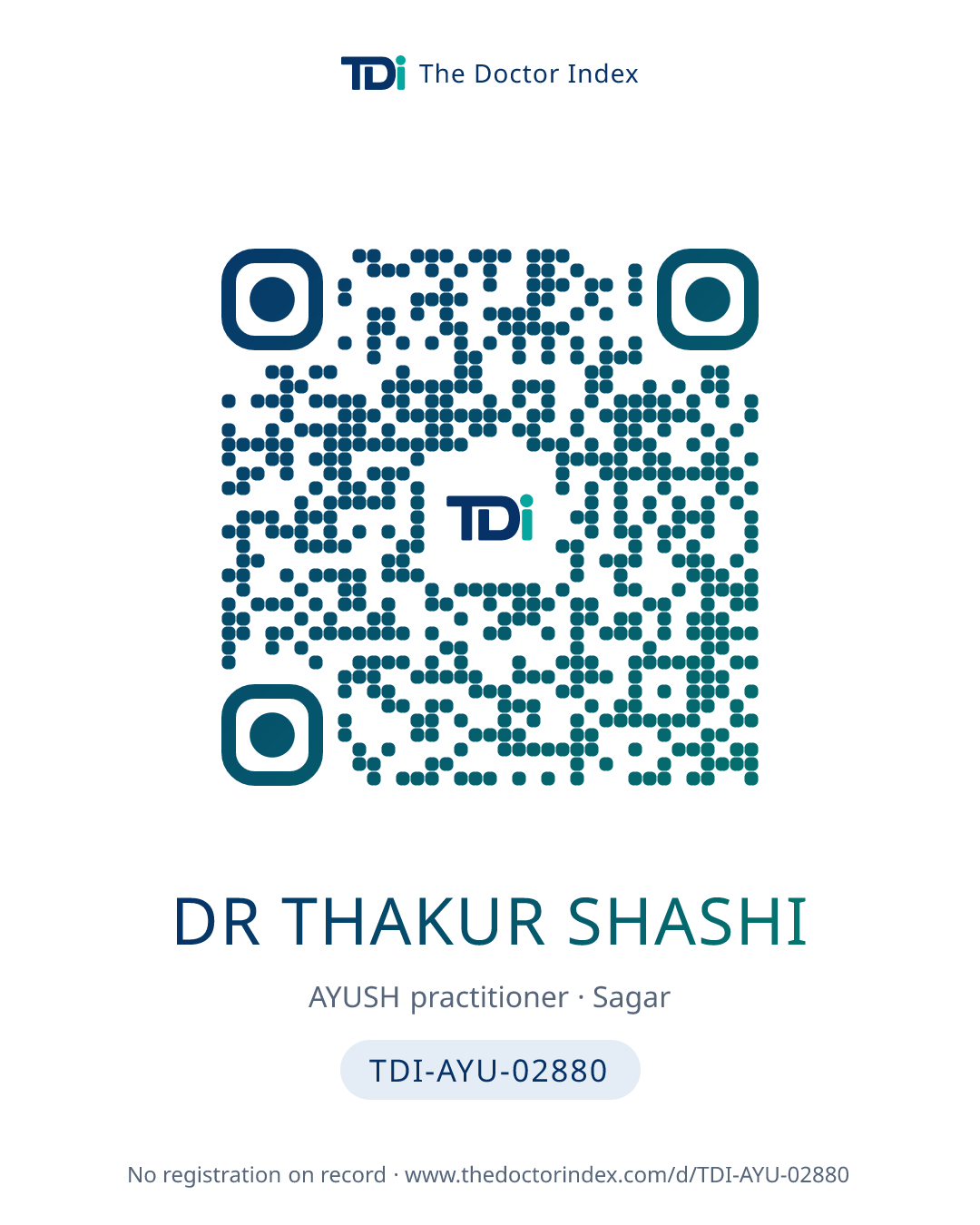 QR card for Dr Thakur Shashi, TDI-AYU-02880