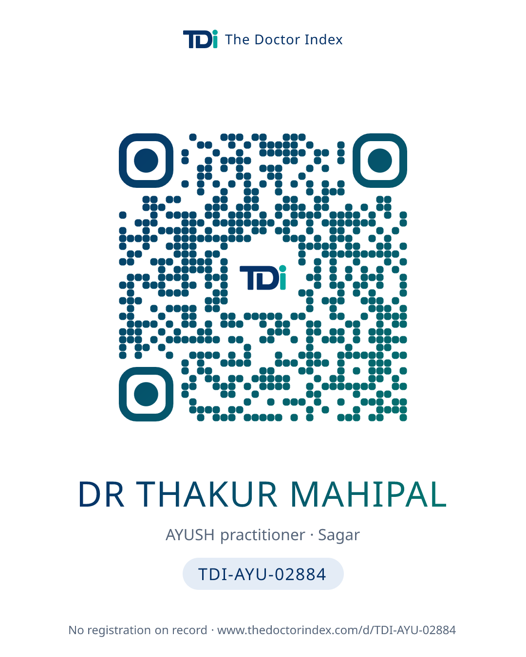 QR card for Dr Thakur Mahipal, TDI-AYU-02884