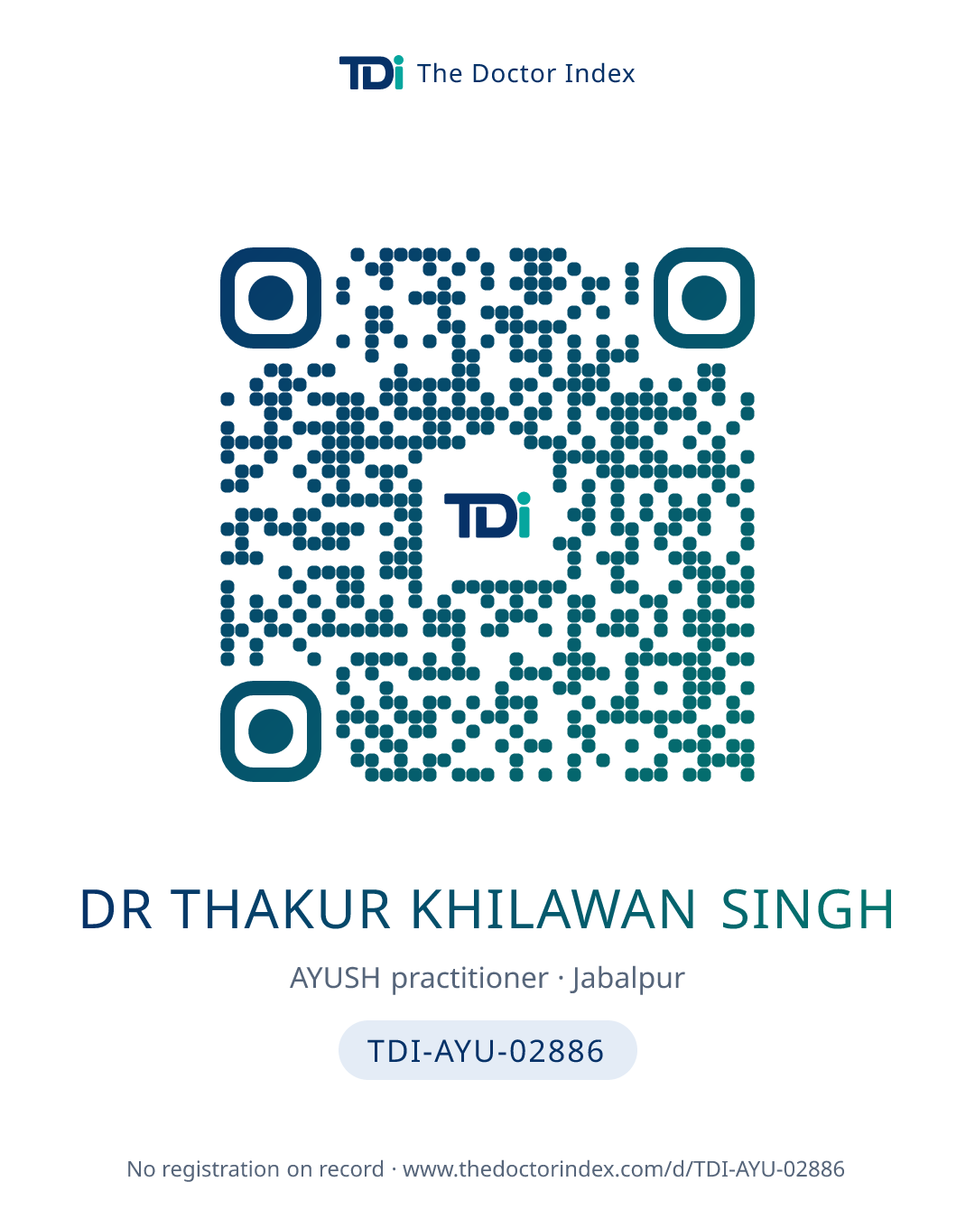 QR card for Dr Thakur Khilawan Singh, TDI-AYU-02886