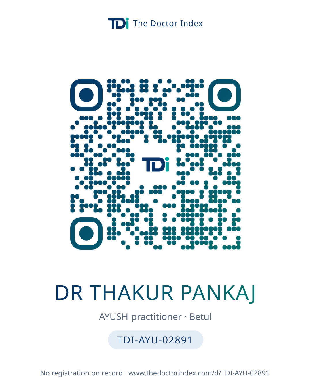 QR card for Dr Thakur Pankaj, TDI-AYU-02891