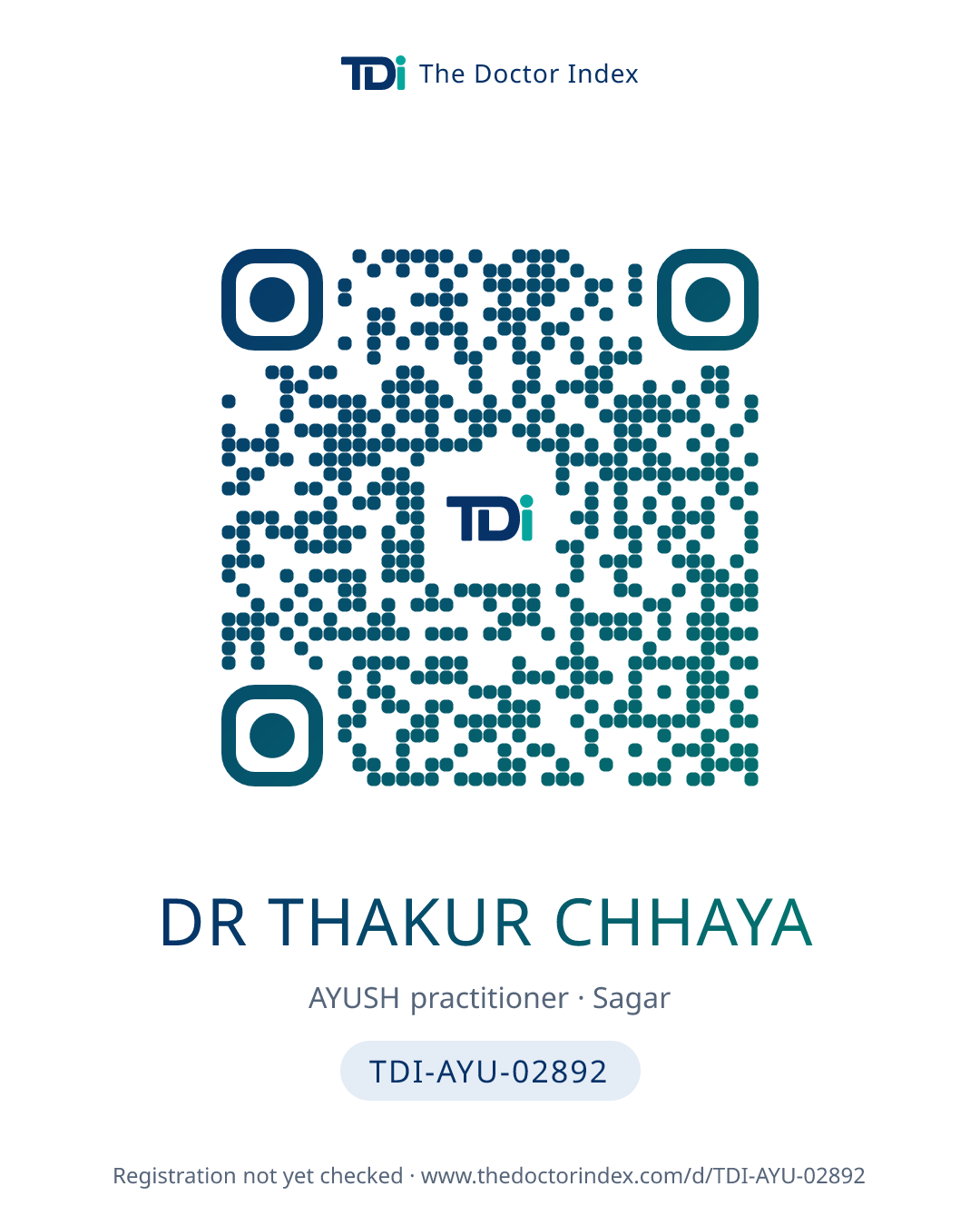 QR card for Dr Thakur Chhaya, TDI-AYU-02892