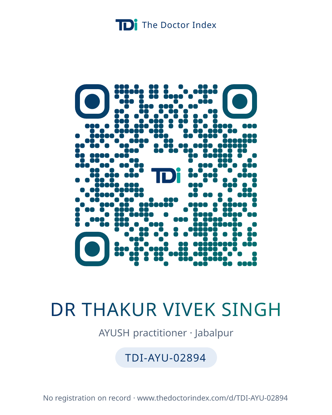 QR card for Dr Thakur Vivek Singh, TDI-AYU-02894