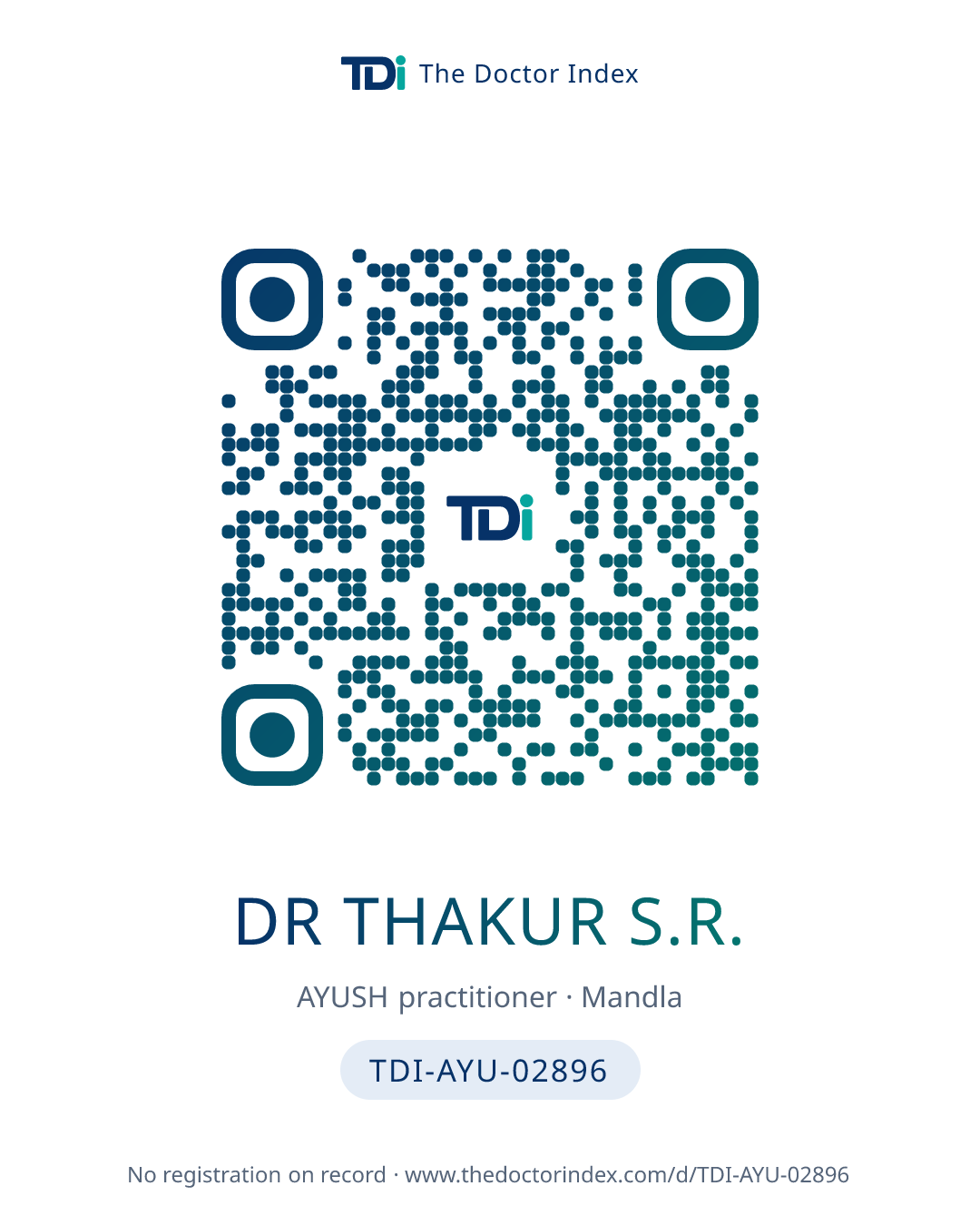 QR card for Dr Thakur S.R., TDI-AYU-02896