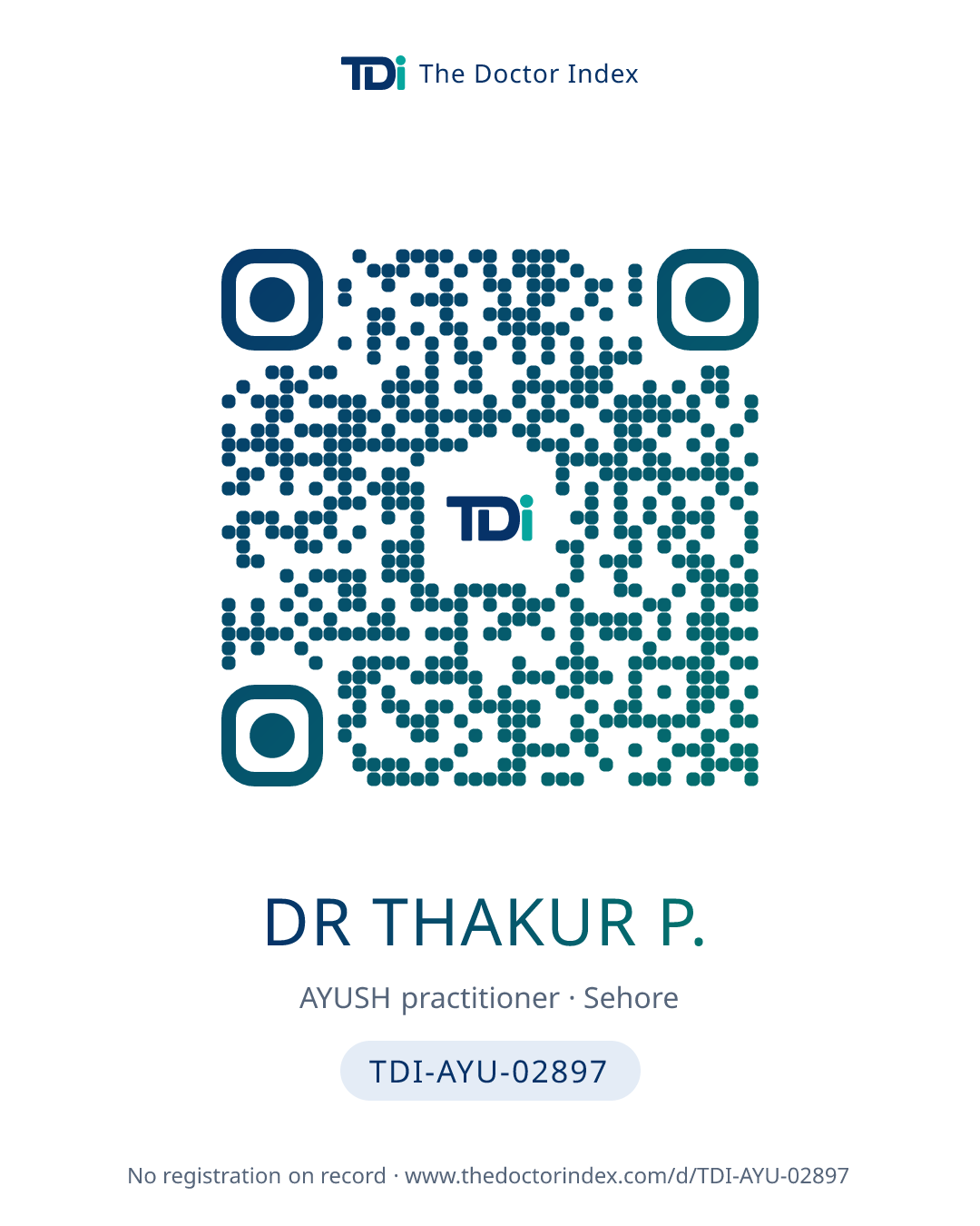 QR card for Dr Thakur P., TDI-AYU-02897