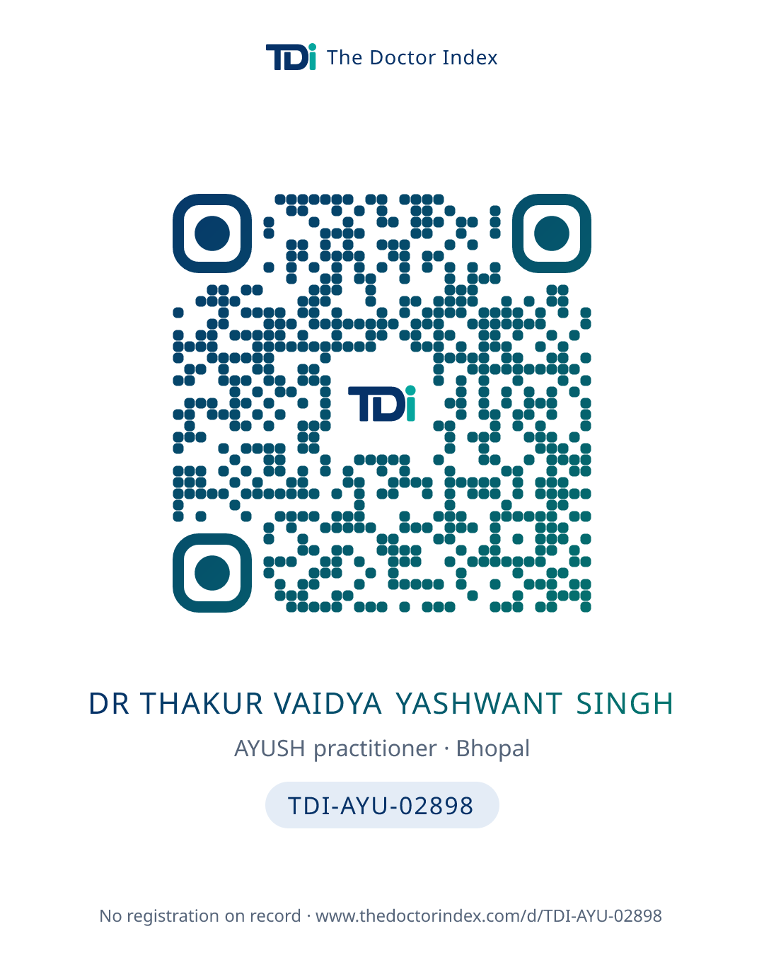 QR card for Dr Thakur Vaidya Yashwant Singh, TDI-AYU-02898
