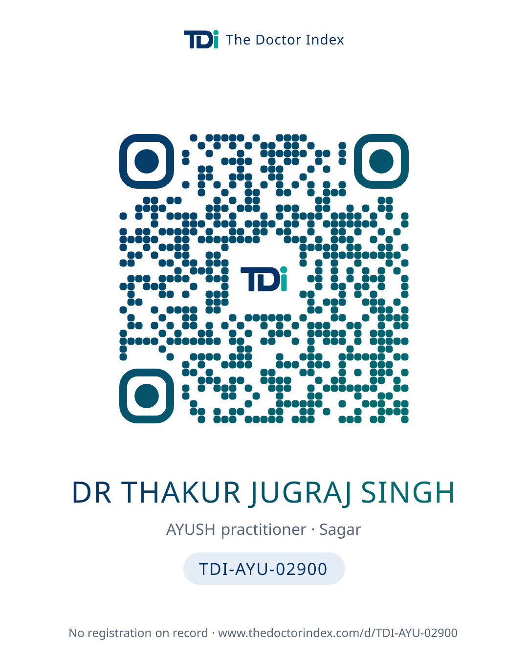 QR card for Dr Thakur Jugraj Singh, TDI-AYU-02900