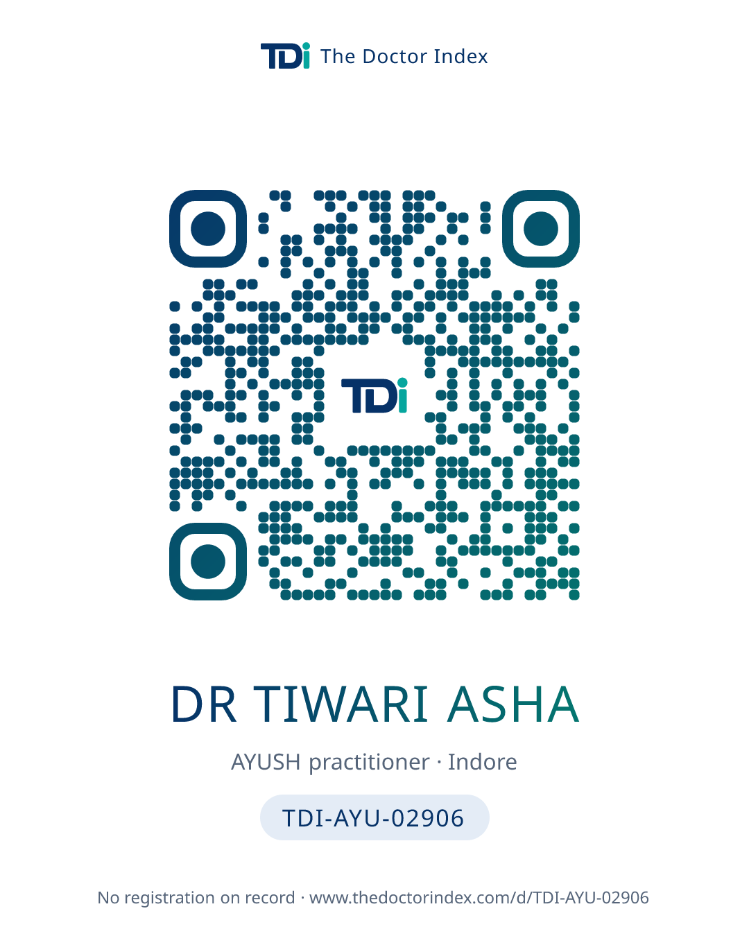 QR card for Dr Tiwari Asha, TDI-AYU-02906