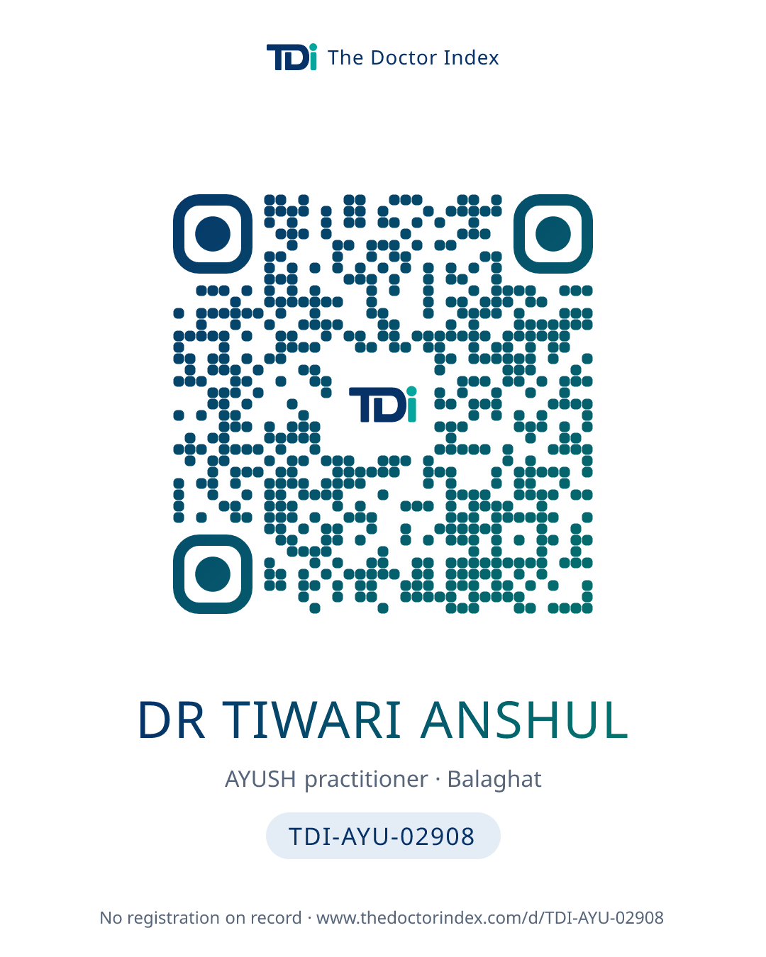 QR card for Dr Tiwari Anshul, TDI-AYU-02908