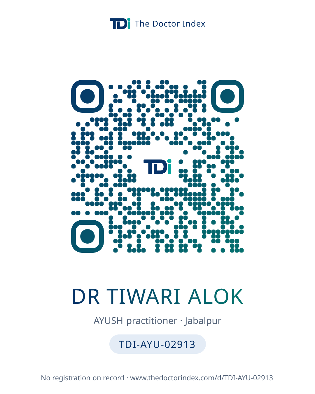 QR card for Dr Tiwari Alok, TDI-AYU-02913