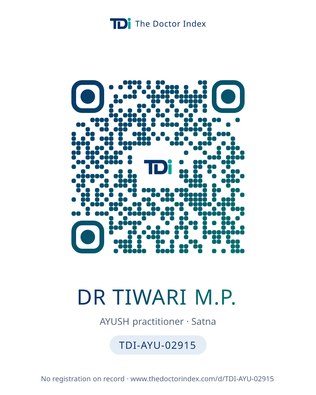 QR card for Dr Tiwari M.P., TDI-AYU-02915