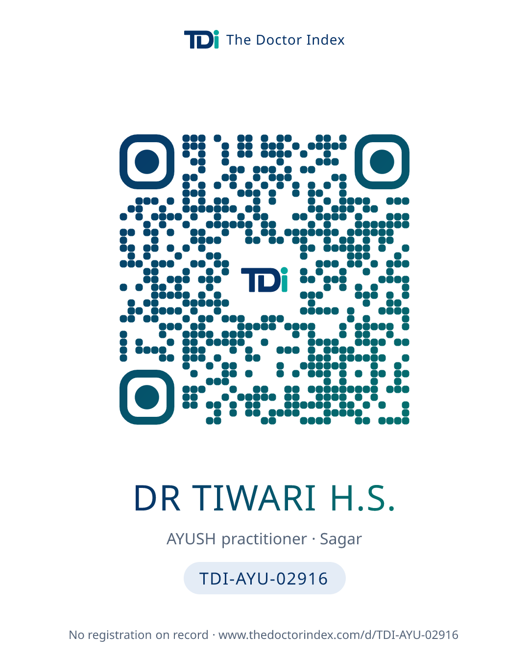 QR card for Dr Tiwari H.S., TDI-AYU-02916