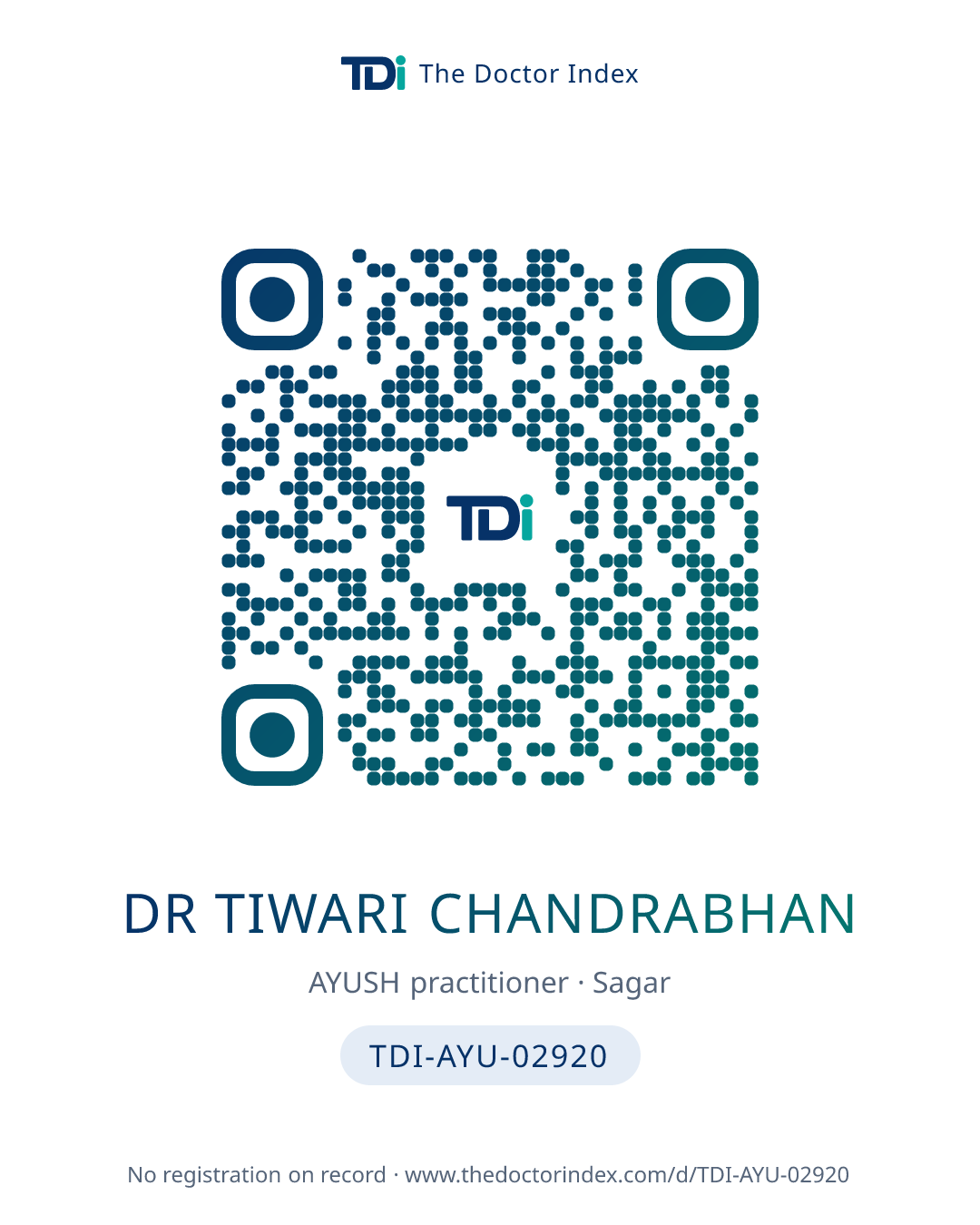 QR card for Dr Tiwari Chandrabhan, TDI-AYU-02920