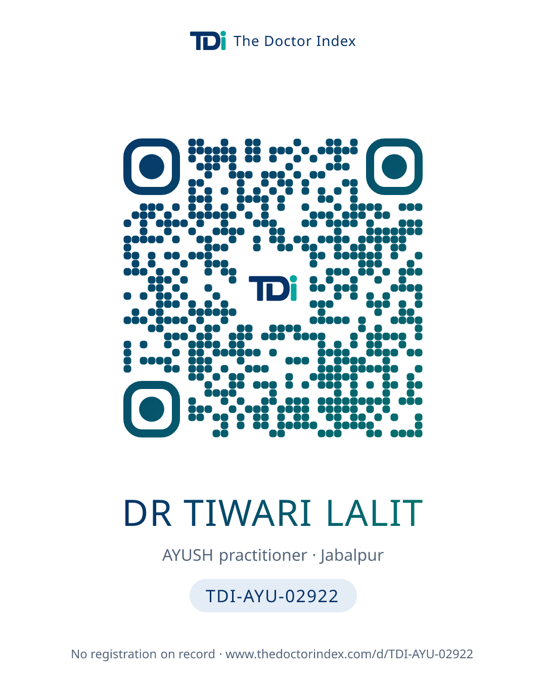 QR card for Dr Tiwari Lalit, TDI-AYU-02922