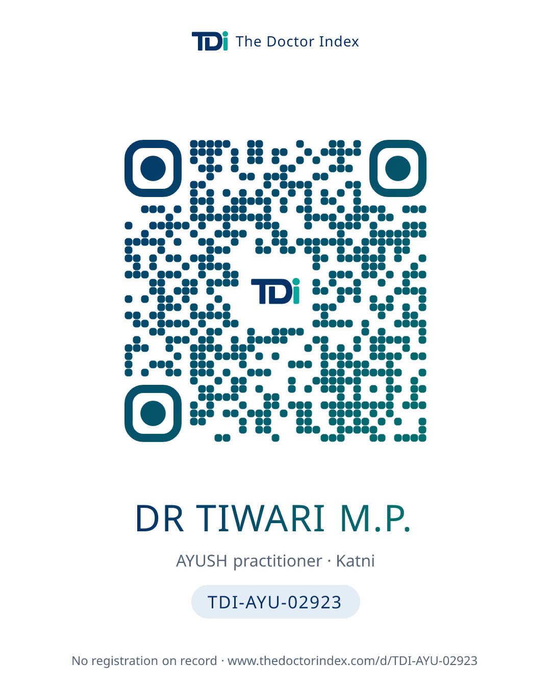 QR card for Dr Tiwari M.P., TDI-AYU-02923
