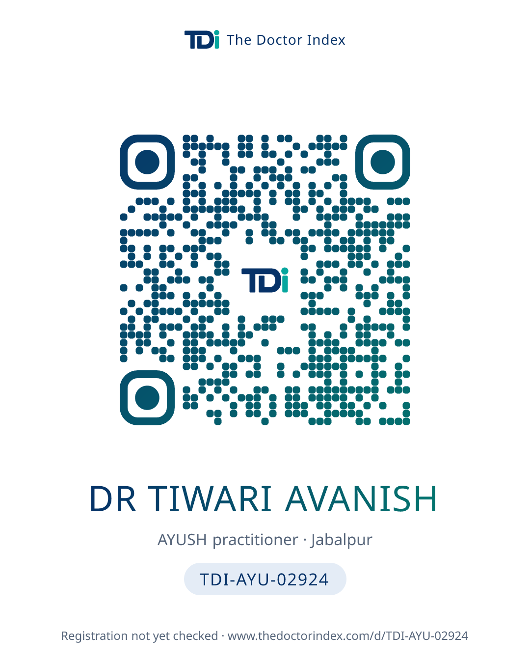 QR card for Dr Tiwari Avanish, TDI-AYU-02924