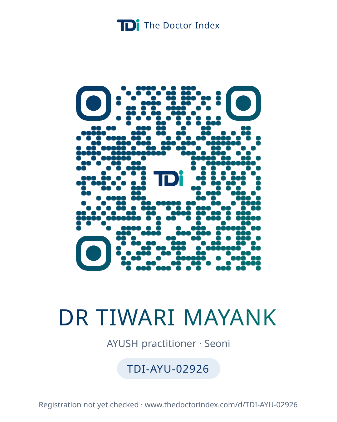 QR card for Dr Tiwari Mayank, TDI-AYU-02926