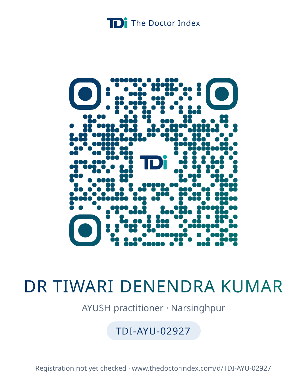 QR card for Dr Tiwari Denendra Kumar, TDI-AYU-02927