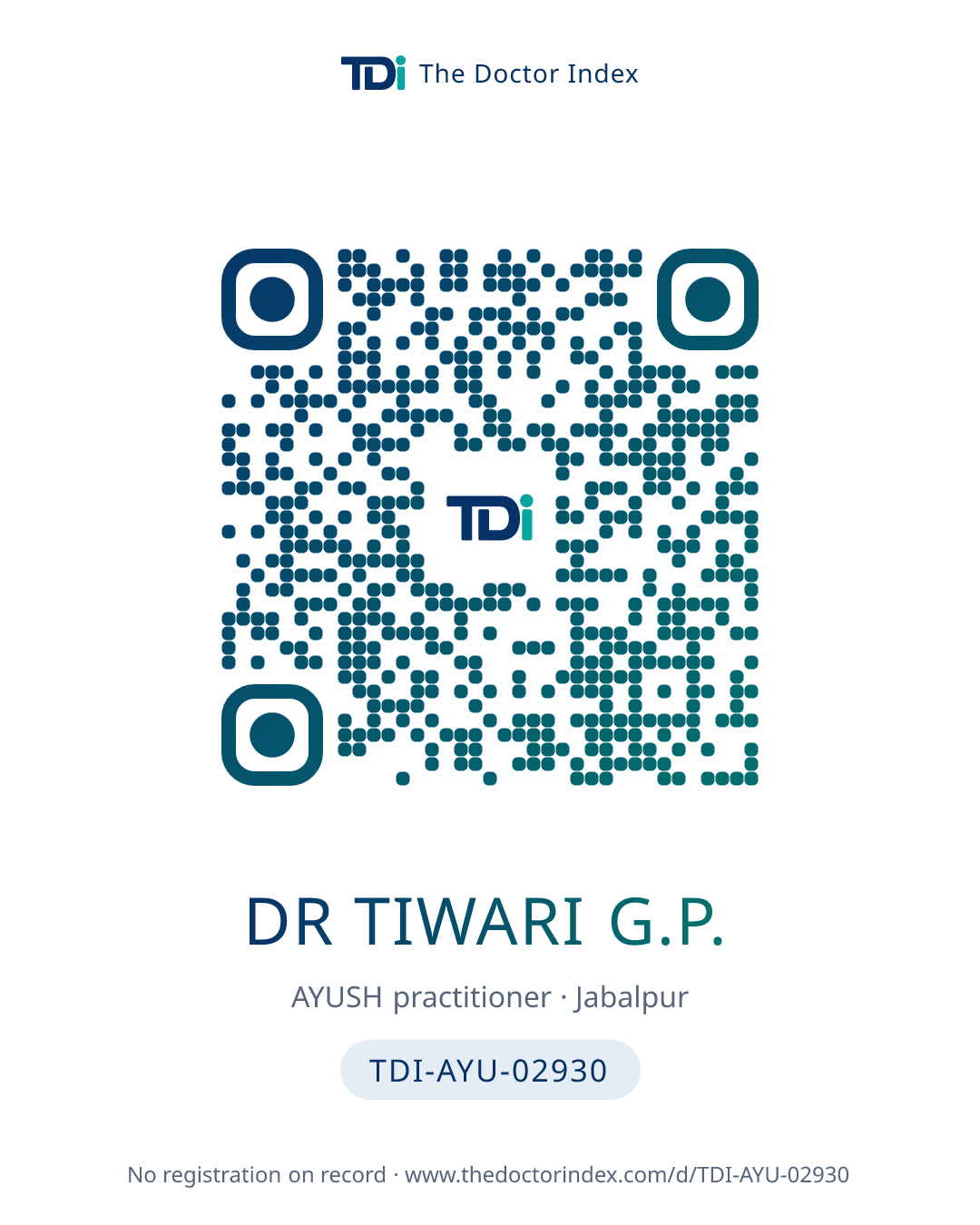 QR card for Dr Tiwari G.P., TDI-AYU-02930