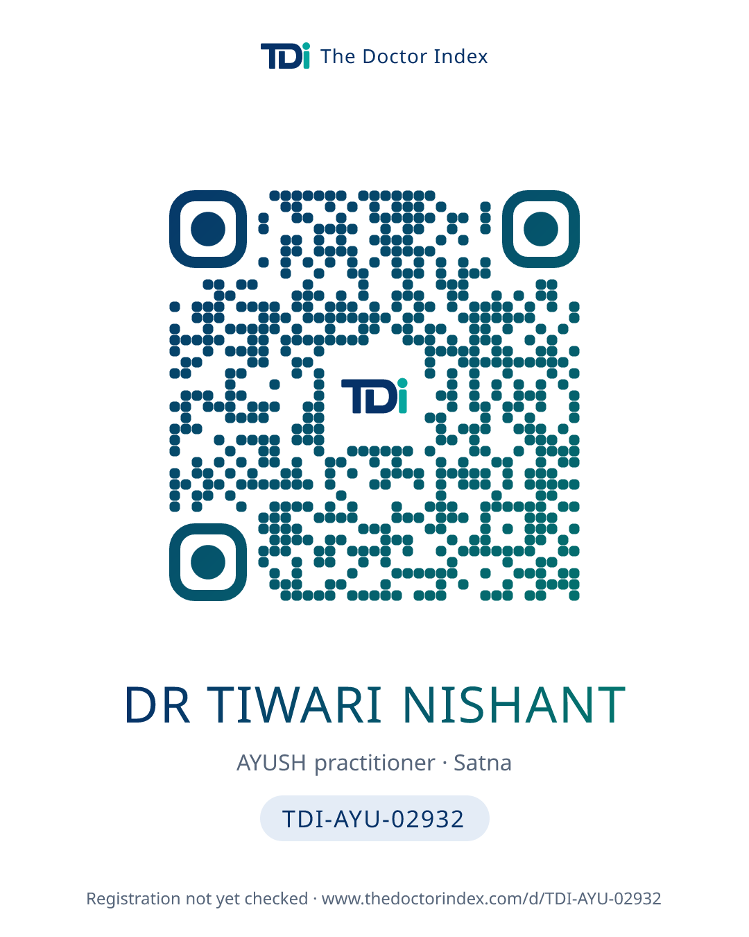 QR card for Dr Tiwari Nishant, TDI-AYU-02932