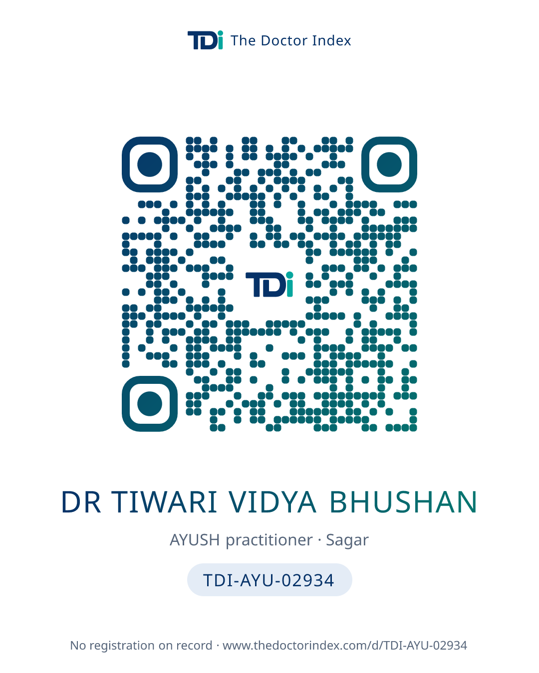 QR card for Dr Tiwari Vidya Bhushan, TDI-AYU-02934