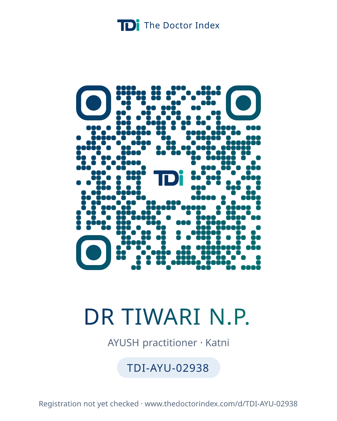 QR card for Dr Tiwari N.P., TDI-AYU-02938