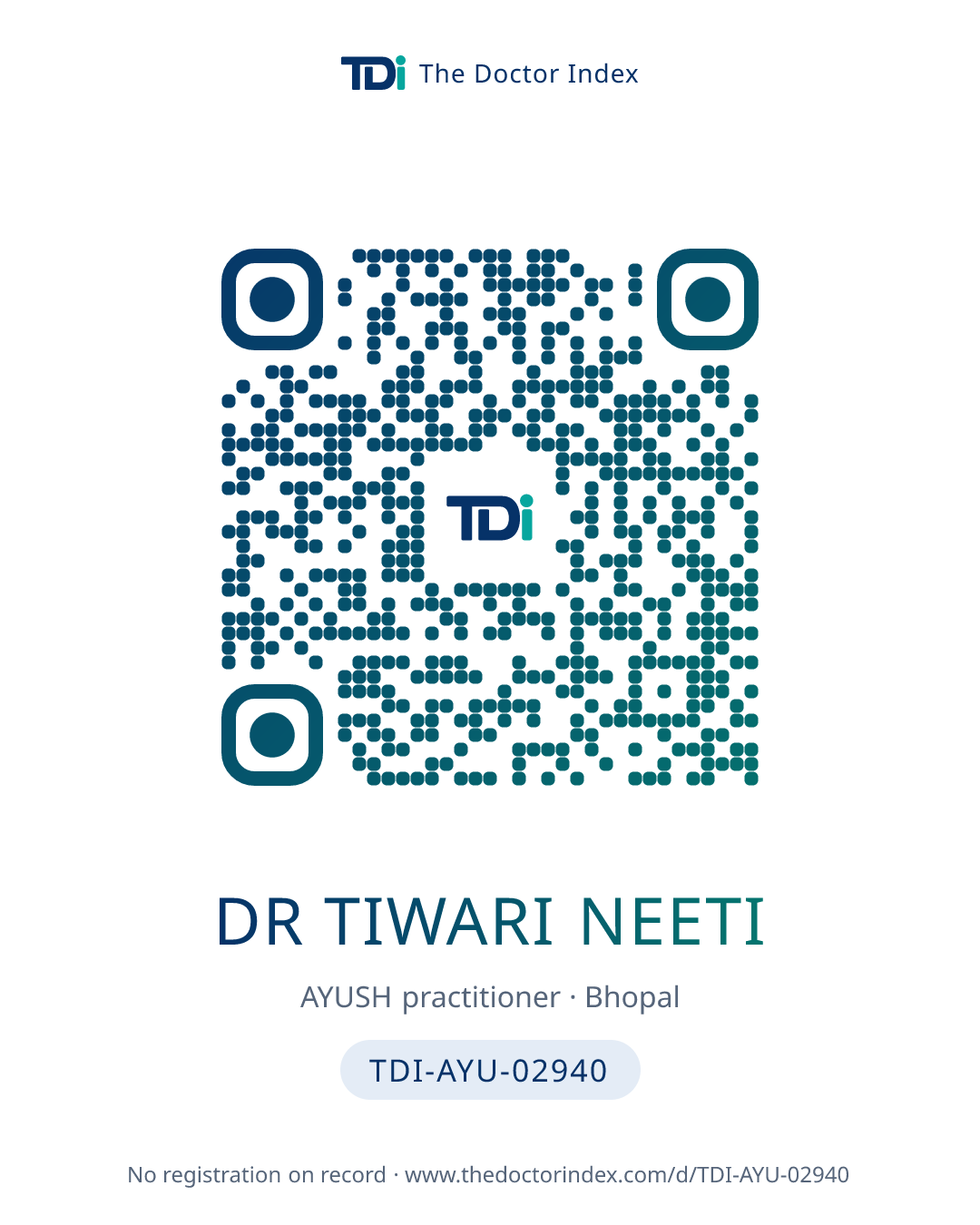 QR card for Dr Tiwari Neeti, TDI-AYU-02940