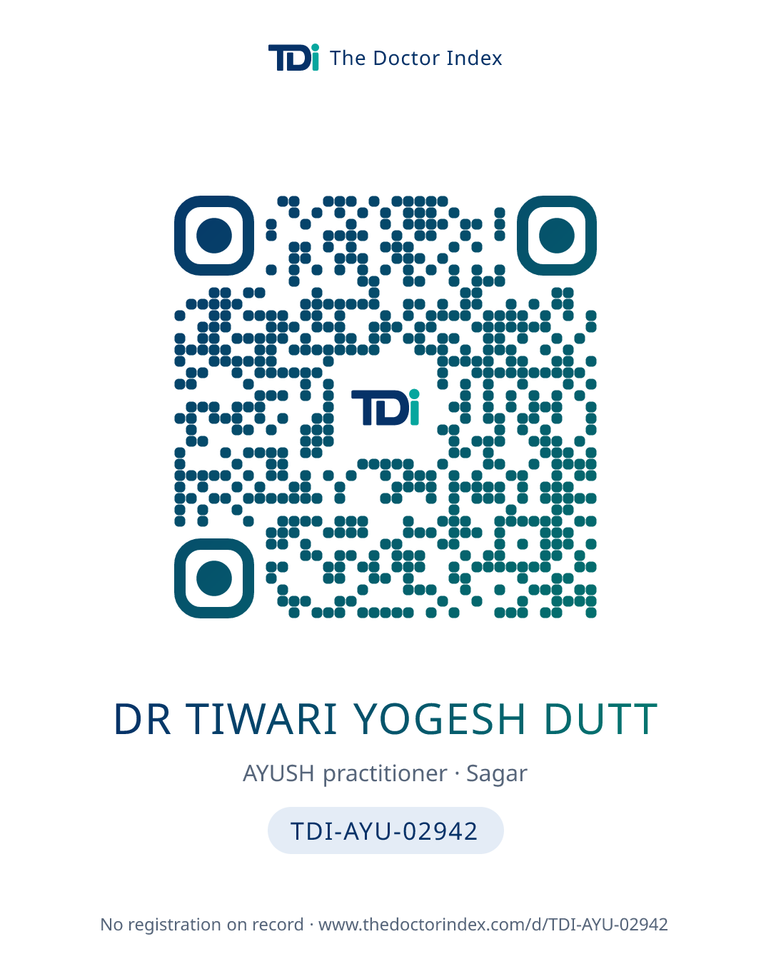 QR card for Dr Tiwari Yogesh Dutt, TDI-AYU-02942